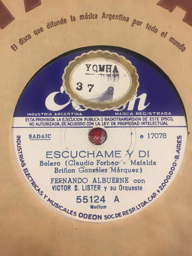 Disco De Pasta Fernando Albuerne 55124 Odeon 78 Rpm