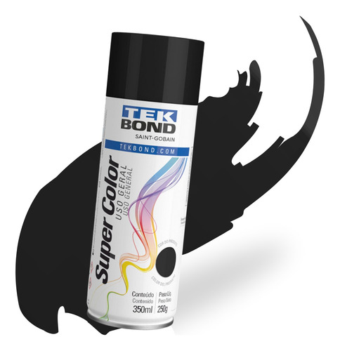 Tinta Spray Super Color Uso Geral 350ml Preto Brilho Tekbond