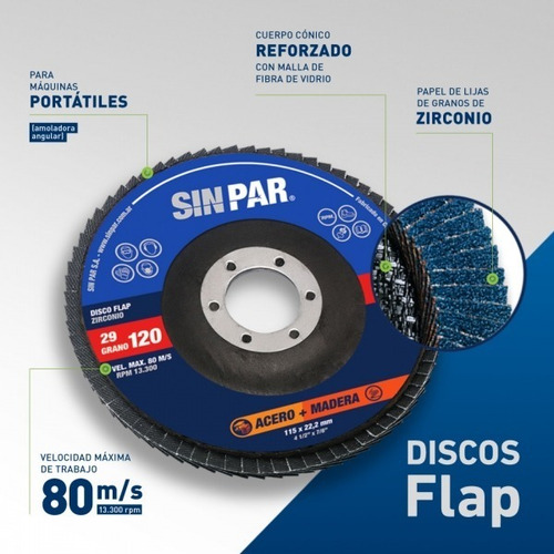 Disco Flap 180mm Lija Metal Madera Zirconio Granos Sin Par