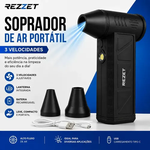 Soprador De Ar Mini Turbo Portatil Usb Sem Fio Recarregavel Para Limpeza Com 2 Bicos E Inflar Preto 127220v