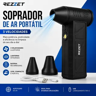 Soprador De Ar Mini Turbo Portatil Usb Sem Fio Recarregavel Para Limpeza Com 2 Bicos E Inflar Preto 127220v
