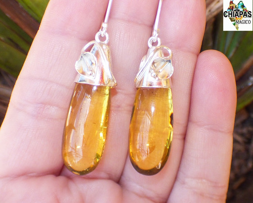 Aretes Con Gotas De Ámbar Auténtico Y Plata Ley / V. Luz Uv