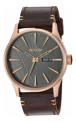 Rose Gold / Gunmetal / Brown The Sentry Leather Watch De Nix