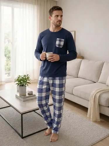 Pijama Masculino Inverno Xadrez de Frio Manga Longa Promoção Azul Marinho G — R$ 169,95 em Mercado Livre