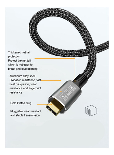 Cable Usb4 8k De 0,8 M Para Usb 4-c Compatible Con Thunderbo