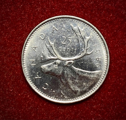 Moneda 25 Centavos Canadá 1986 Km 74 Elizabeth 2 Alce