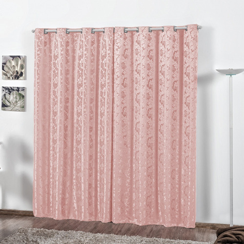 Cortina Jacquard 2,80 X 2,30 P/ Quarto Ou Sala, Varias Cores Cor Rosa