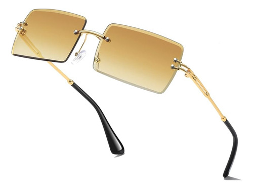 Rimless Rectangle Sunglasses Women Men Glasses Ultralight Uv