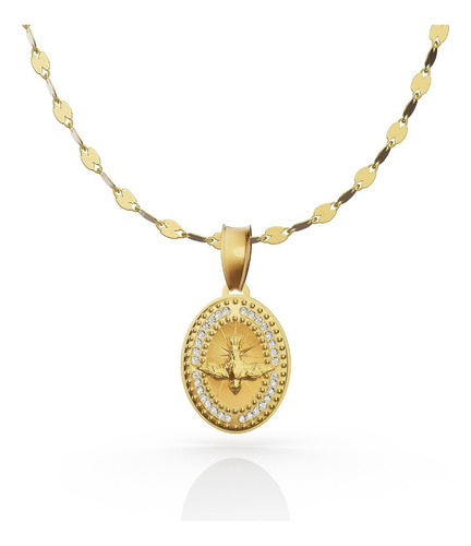 Medalla Espíritu Santo Cadena De Oro 10k Bautizo 45cm Color Dorado
