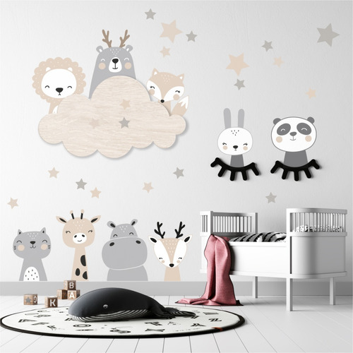 Vinilo Decorativo Infantil - Animalitos Nórdicos Estrellas M