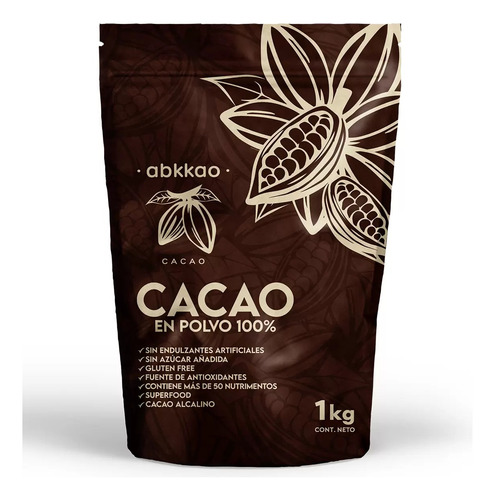 1 Kg Abkkao Cacao En Polvo 100% Sin Endulzantes Sin AzĂșcar