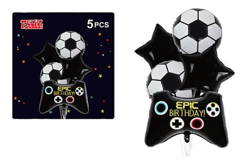 Set Globos Metalizados Video Juegos Futbol 5 Pcs