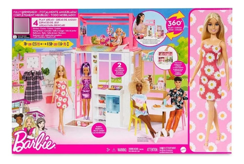 Casa De Barbie 2 Pisos Amueblada Con Muñeca Original Hcd48  