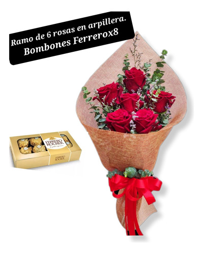 Floreria Ramo De 6 Rosas Con Bombones.envios Gratis