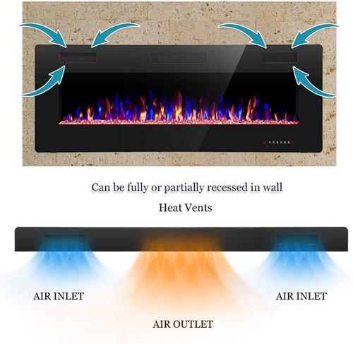 Chimenea Eléctrica Empotrable De Pared 50 PuLG. Calentador