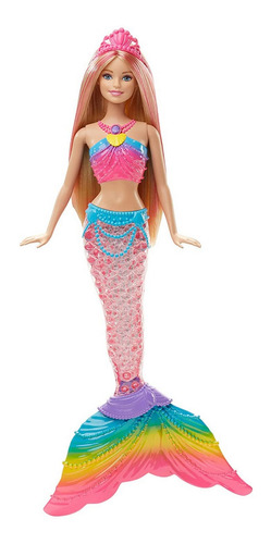 Muñeca Barbie Modelo Sirena Arco Iris Luces En Contra, Rubia