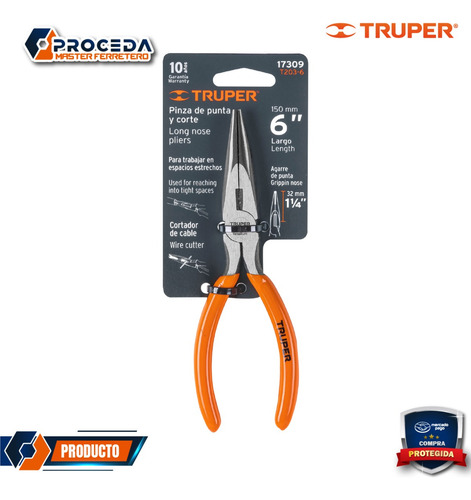 Pinza De Punta Y Corte 6 Mango De Pvc, Truper 17309