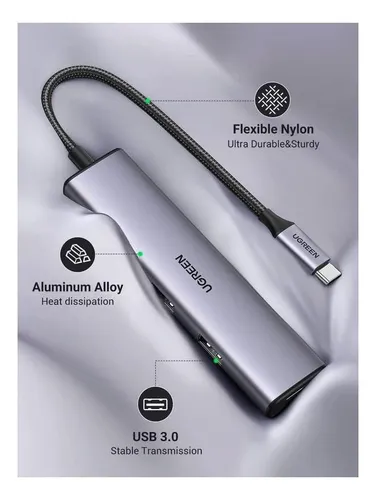 Hub Usb C De Aluminio Ugreen, Concentrador Usb C A Usb 3.0 4