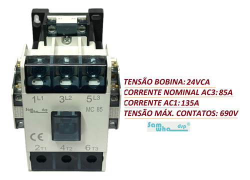 Contator 85a Barato Tri Mc85 2na+2nf 24v Samwha Ith 135a