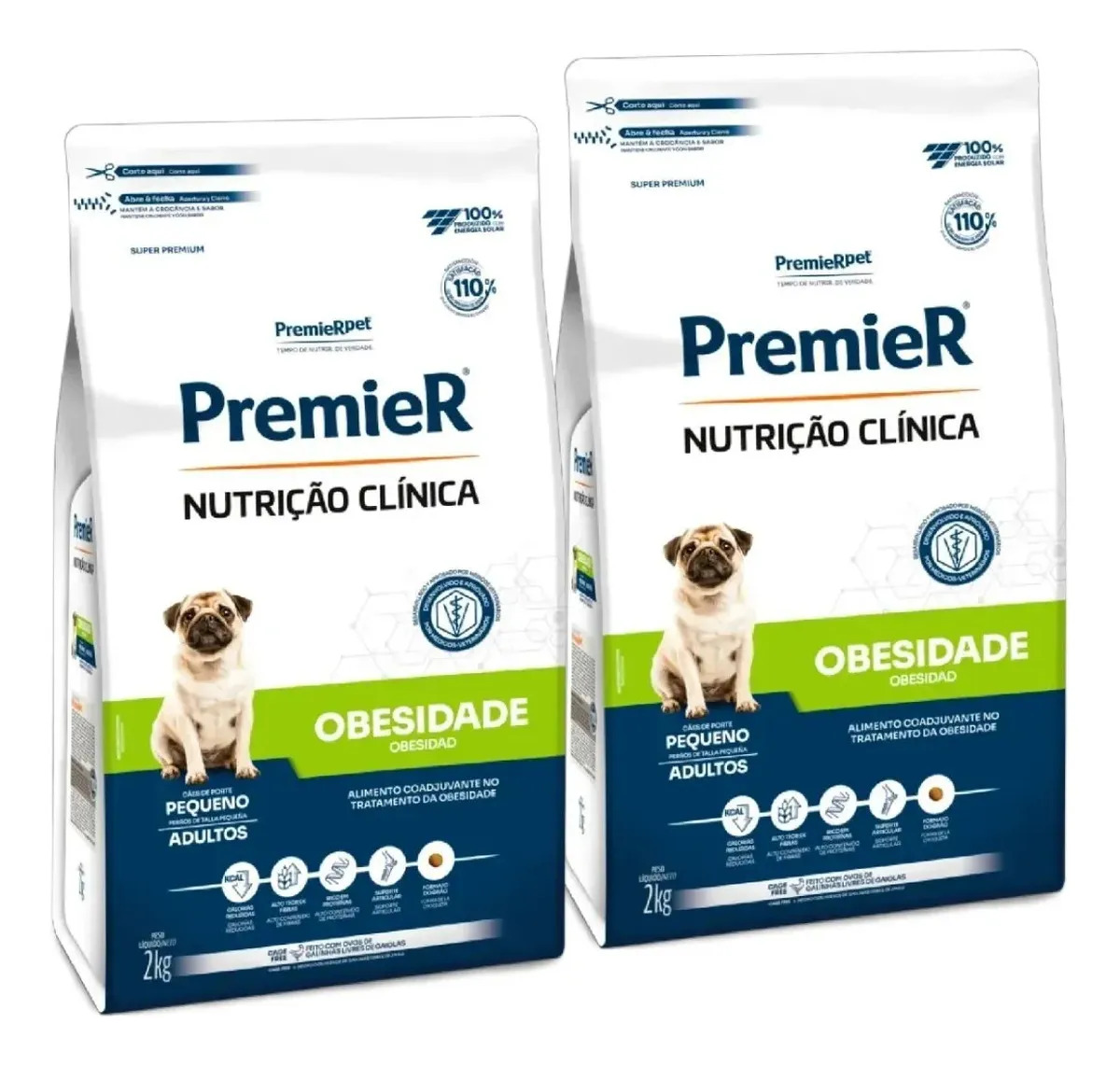 2 Ração Premier Obesidade Cães Pequenos 2kg