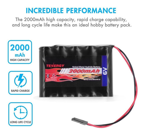 Tenergy 2000mah 6v Nimh Batería Recargable Con Hitec Conecto