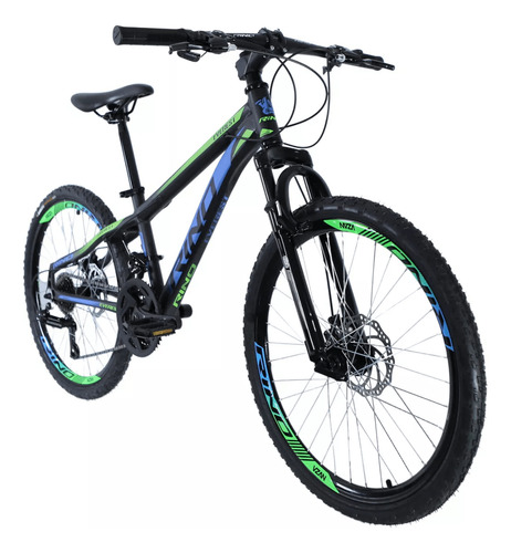 Bicicleta Aro 24 Rino Everest Freio Disco 21v Câmbio Shimano Cor Preto/verde/azul Tamanho Do Quadro 13