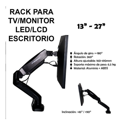 Rack Soporte Para Monitor/tv 13 A 27 PuLG Brazo Ergonómico