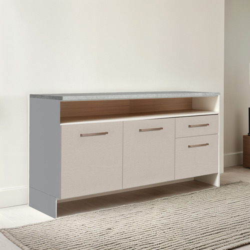 Gabinete Bajo Bufetera Madesa Agata 150cm Con Encimera Bc 03 Color Blanco/Crema