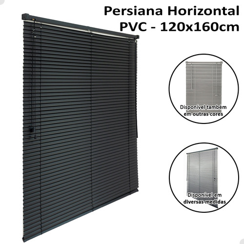 Persiana Horizontal 120x160cm Pvc 25mm Cortina Sala Quarto Cor Preto