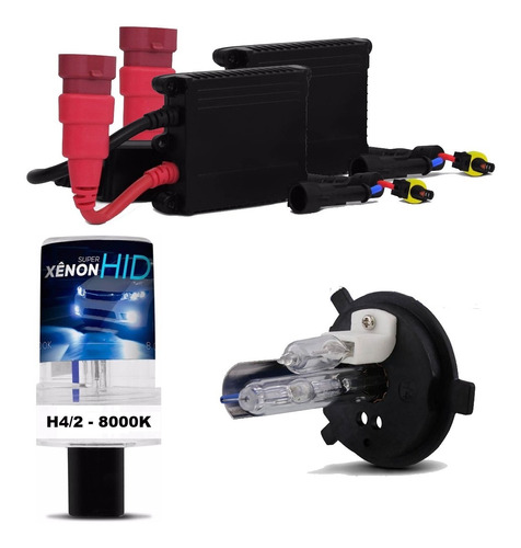 Kit Xenon H4/2 8000k Lâmpada Luz Farol Azulado O Mais Forte