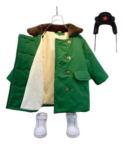 Chaqueta Acolchada Para Niños Abrigo Verde Militar Gorro