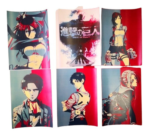 Anime Attack On Titan Aot 6 Posters + 10 Stickers Exclusivos
