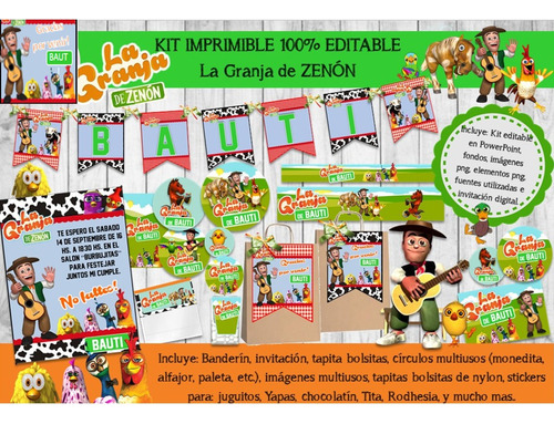 Kit Imprimible Editable Cumpleaños La Granja De Zenón