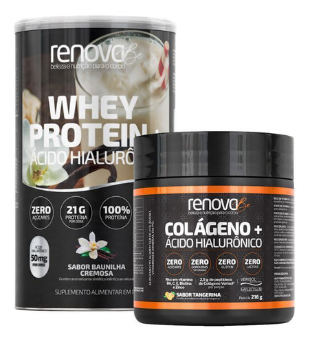 Colágeno Verisol Ácido Hialurônico + Whey Protein Renova Be