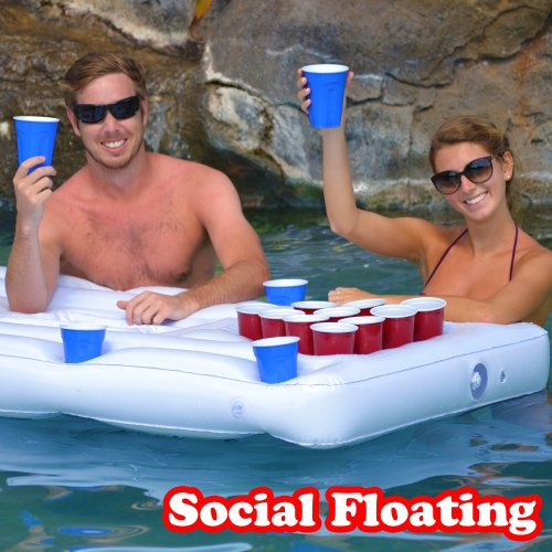Pool Party Barge Floating Beer Pong Table With Cooler A...