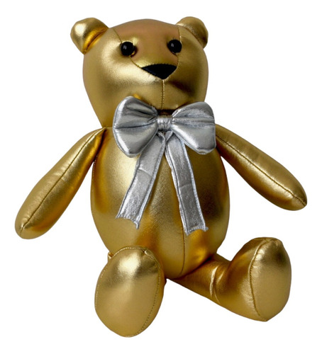 Peluche Oso Dorado Metalico Moño 40 Cm Grande Teddy Bear