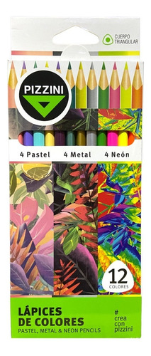 Lapices De Colores Pizzini Set X12 4 Pastel +4 Metal +4 Neon