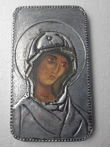 Cuadro Icono Bizantino Con Metal Repujado Virgen (Usado)