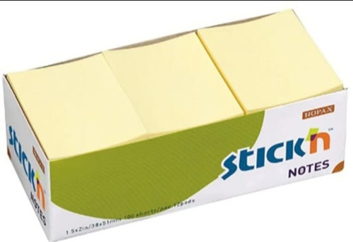 Notas Adhesivas Stick 38 X 51 Mm 100 Hojas X 12 Unidades. Color Amarillo