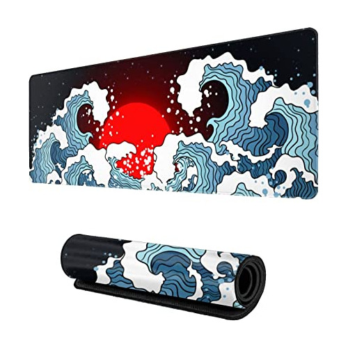 Japanese Blue And White Wave Sun Large Gaming Mouse Pad...