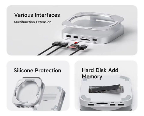 Hub Usb C Stand Case Ssd Nvme 10 Gbps P/ Mac Mini M4 Prateado