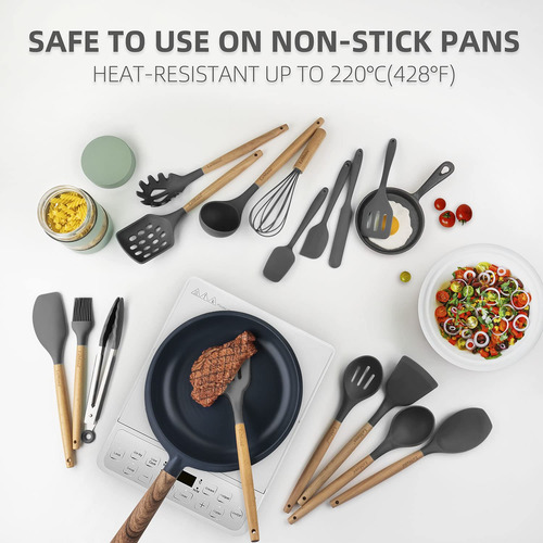 Utensilios De Cocina De Silicona 18 Piezas Con Soporte Mango