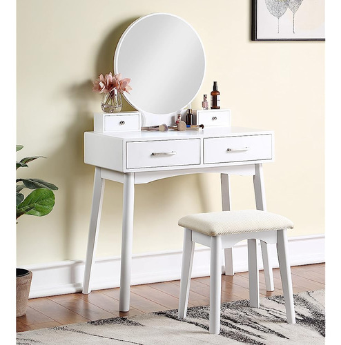 ~? Liannon Contemporary 4-drawer Wood Vanity And Stool Set, 