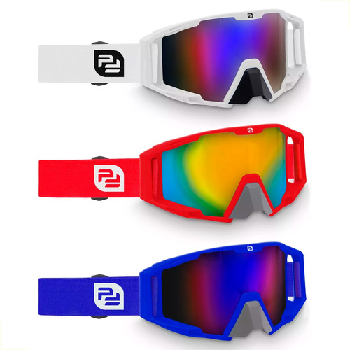 Pack X3 Gafas Goggles Motocross Enduro Blanco Rojo Azul