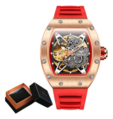 Reloj Mecánico Impermeable Onola Fashion Hollow Color De La Correa Rose Red