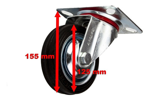 Imagem 5 de 8 de Rodízio Giratório De Borracha S/ Trava 5 Pol 125mm Beltools