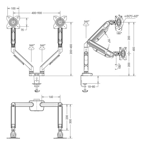 Soporte Monitor Doble Escritorio Tv/monitor 2 Brazos 17-27