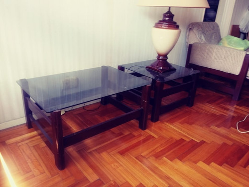 Mesa Ratona Divinaaaa Madera Oscura Maciza Y Vidrio Templado