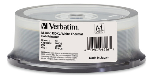 Verbatim 98916 M Disc Bdxl 100gb 4x White Thermal