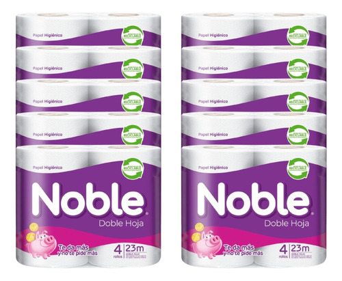 Papel Higienico Noble Doble Hoja 23 Metros - Pack 40 Rollos